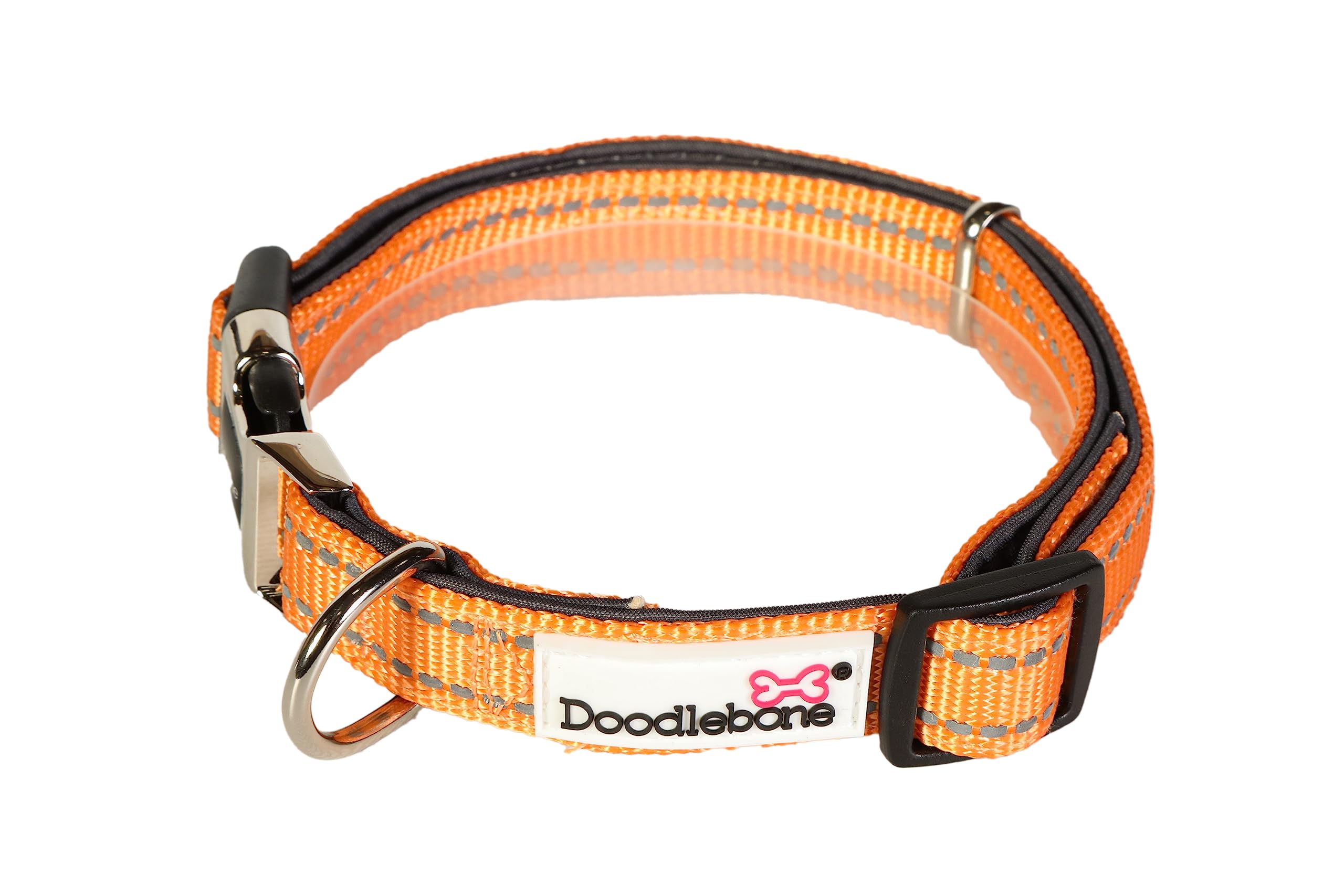 Doodlebone – Padded Dog Collar – Adjustable Breathable Comfort Collar with Reflective Stitching, Strong D Ring & Durable Metal Buckle for Daily Walks – Size 1-2 22–30cm - Peach