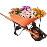 VEVOR Wheelbarrow Cart, 6 Cu. Ft. Load &amp; 330 lbs Capacity, One Wheel Garden Dump Cart Wheel Barrow with Metal Handle &amp; 16" Wide Track Wheels, Easy Loading Utility Yard Cart &amp; Wagons for Lawn Farm