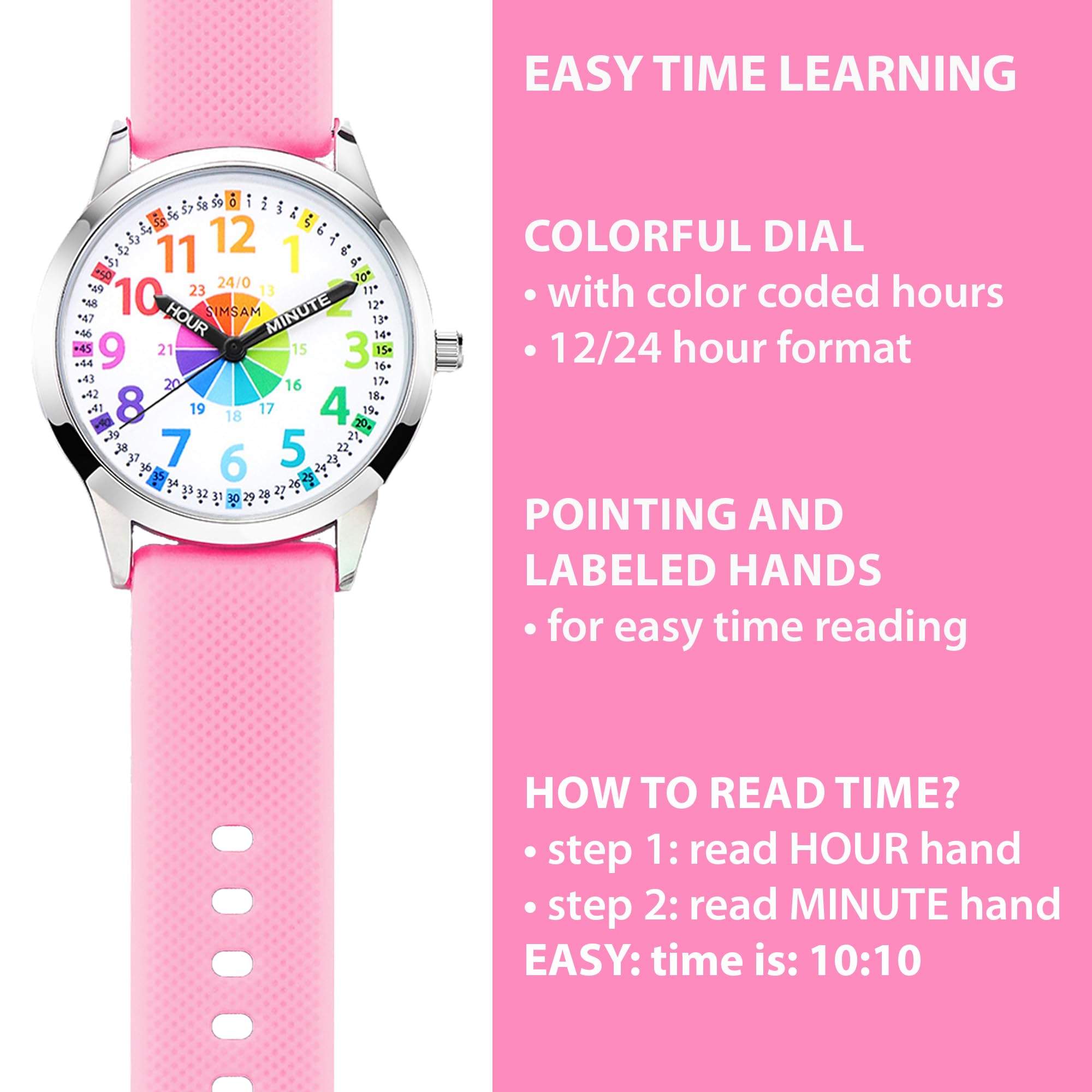Kids Analog Watch, Learning Watch for Kids 8-12, Waterproof Time Teacher Watches for Boys Ages 5-7 6-8, Easy to Read Educational Girls Watches Ages 8-12, Great Gift Boys Girls Year 4-12 Old Waterproof