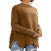Eytino Womens Plus Size Sweaters Long Sleeve Crew Neck Split Hem Casual Oversized Ribbed Knit Tunic Pullover Tops(1X-5X)