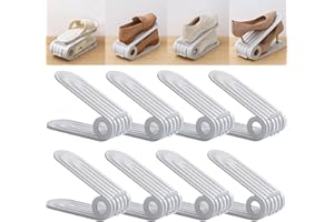 MdakeGo 8 Pack Shoe Slots Organizer, Adjustable Double Layer Shoe Stack, Four Position Adjustable Height Design, Space-Saving Storage Shoes Stacker Holder, Shoe Stackers for a Pair of Shoes (Grey)