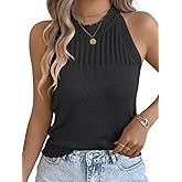 Women's Summer Knit Halter High Neck Tank Tops Casual Lightweight Crochet Sleeveless Sweater Vset Beach Vacation Outfits