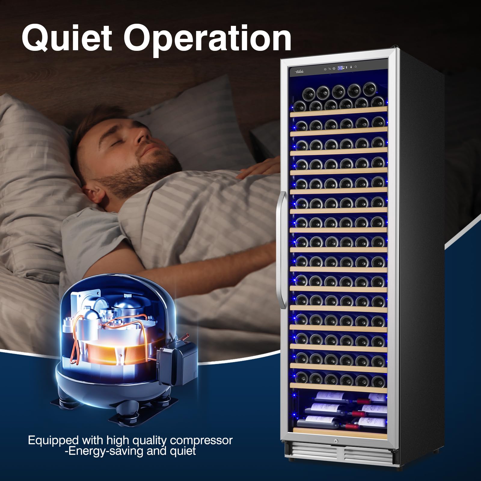 Velieta Upgraded 190 Bottles Wine Cooler Refrigerator,24 Inch Wide Wine Fridge with Professional Temperature Control System, Freestanding or Built-in installation, Quiet Operation