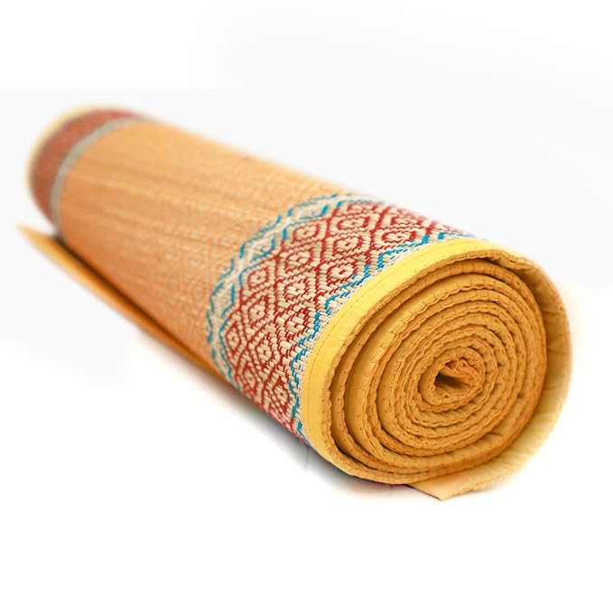 QUINERGYS Indian Handicraft Folding Straw Mat with Yoga Sun AntiSlip