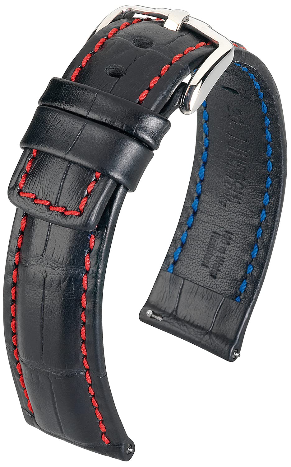 HIRSCH Watch bracelet Grand Duke - Italian calf leather - alligator embossing - ladies/gentlemen - black-red - 20 mm