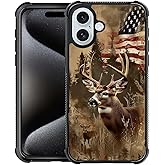 DJSOK Case Compatible with iPhone 16,H American Flag Elk Deer Shockproof Protection Soft Silicone TPU Bumper and Hard PC Pattern Back Case for iPhone 16