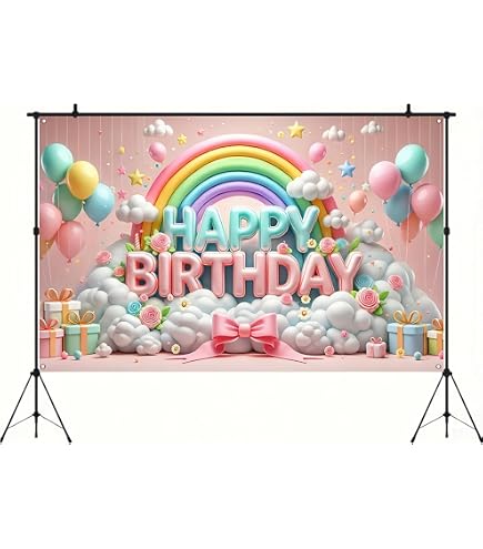 Blissyard Happy Birthday Backdrop Banner - 71x43 Inch Rainbow Cloud Design - View #8
