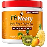 FitNeaty Fiber Supplement Powder for Women & Men, Organic Acacia Fiber with Collagen, Probiotics & Electrolytes, Daily Digestive Support, Tropical Tango Flavor, 240g