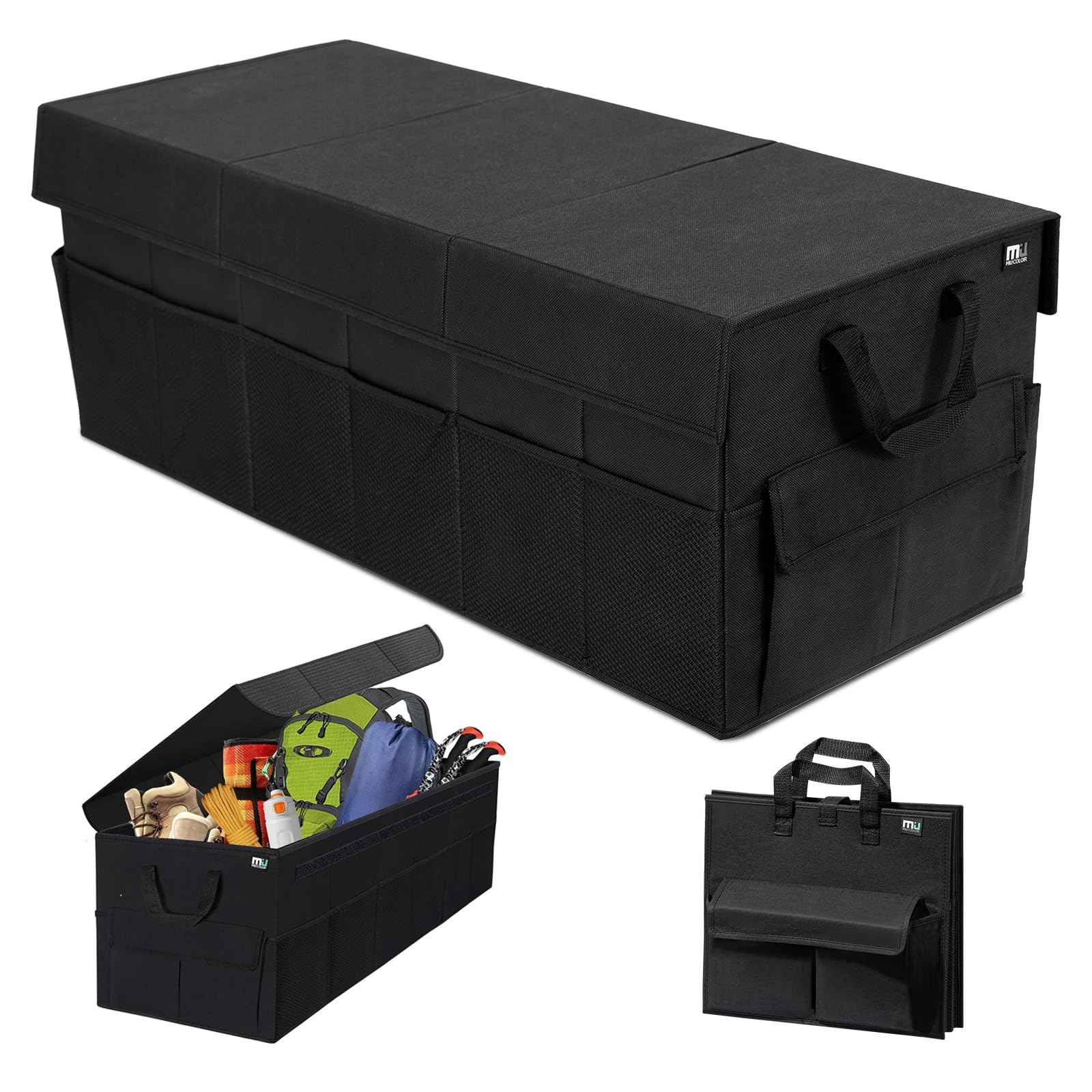 Photo 1 of MIU COLOR Trunk Organizer with Lid, 72L Large Capacity Car Organizer, 12 Pockets with Non-Slip Bottom, Collapsible 3 Compartments Car Storage Organizer for Suv/Jeep/Sedan/Van/Grocery, Black