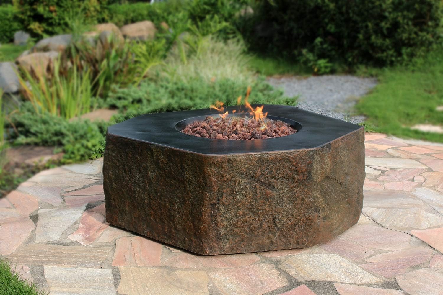 Elementi Columbia Concrete Propane Fire Outdoor Fire Pit Fire Table Patio Furniture 45 000 Btu Auto Ignition Stainless Steel Burner Lava Rock Included Amazon De Garten