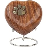 STONLIF Pet Memorial Wood Urns for Dog or Cat Ashes,Small 3 Cubic Inches Wooden Urns Heart Shape Paws Design Urn for Ashes for Dogs, Pet Urn for Cats, Loss Pet Memorial Remembrance Gift - Pattern 1