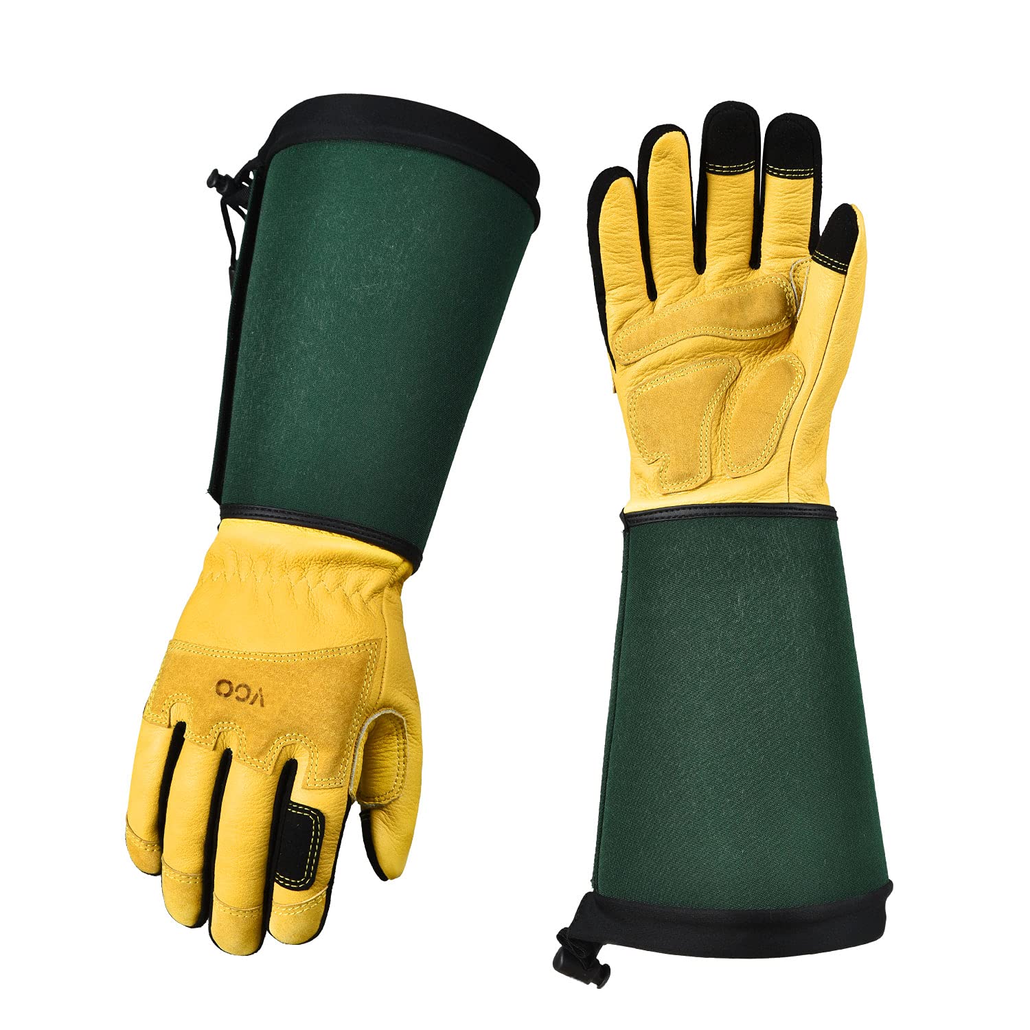 Vgo... Gardening Gloves Long Sleeves in Leather with Touchscreen, Heavy Duty Work Gloves Gauntlet Thorn Proof Antivibration for Men&Women