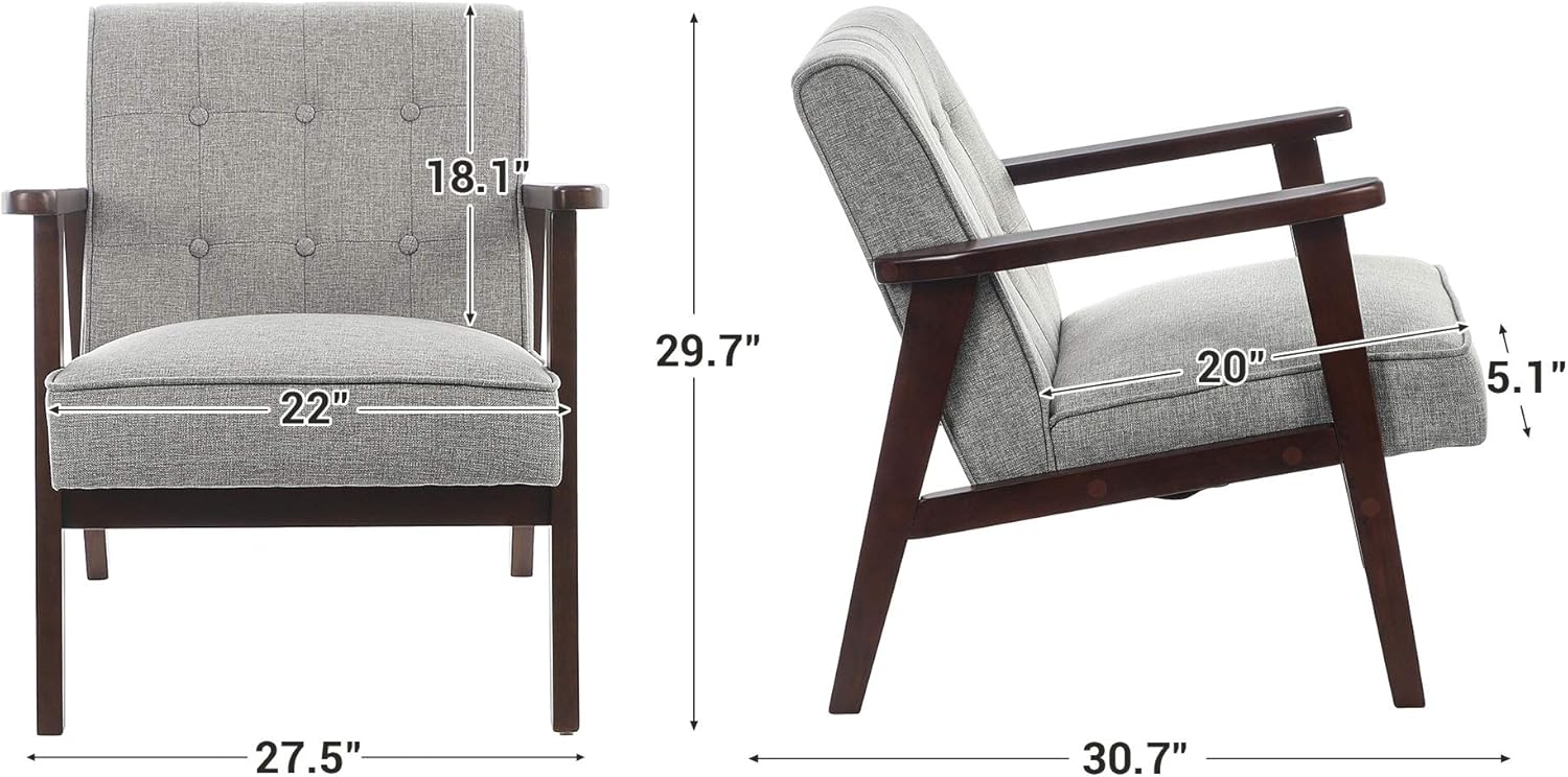 SONGMICS Leisure Chair with Solid Wood Armrest and Feet, Mid-Century Modern Accent Sofa, Upholstered Lounge Chair, for Living Room Bedroom Studio, Light Gray ULAC001G01: Kitchen & Dining