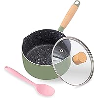 Saucepan, ROCKURWOK Nonstick Sauce Pan Small Pot with Lid, Solid Wood Handle, 1.7 Quart, Green