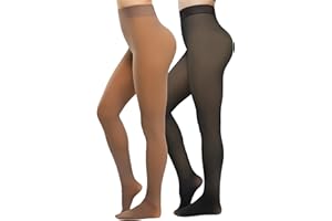KBVOT 2 Pairs Fleece Lined Tights Women Sheer Warm Pantyhose Leggings Fake Translucent Thermal Winter Thick 2 Pack Tights