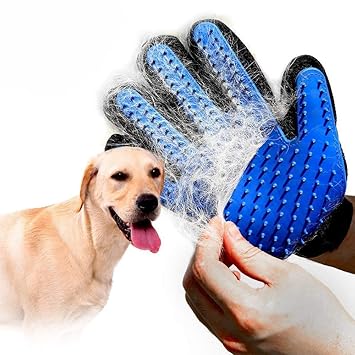 PICKVILL Efficient Pet Hair Remover Mitt Enhanced 5 Finger Design Gentle Deshedding Brush Gloves for Dog and Cat with Long and Short Fur (Multicolour)