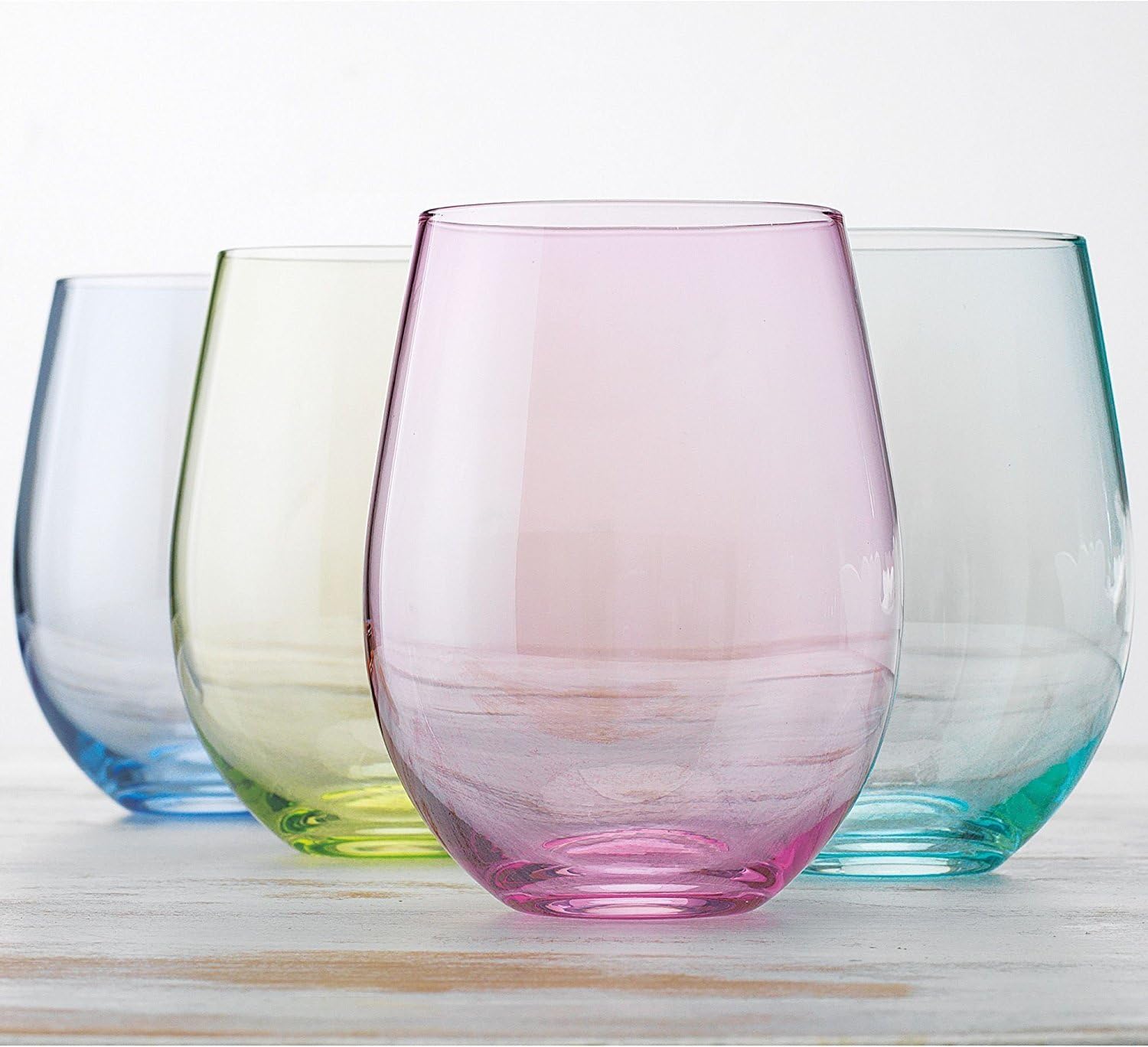 Elegant home set of 4 pastel colored stemless wine glasses Amazon.co.uk Kitchen & Home