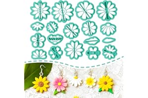 ORIGACH 18 PCS Sunflowers Daisies and Cosmos Polymer Clay Cutters for Earrings Muti-shapes Geometric Clay Cutters with Box fo