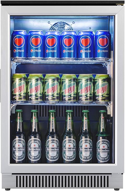 advanics refrigerador para bebidas sin heladas 110 latas mini refrigerador con iluminacion led para cerveza cola o soda acero inoxidable y puerta