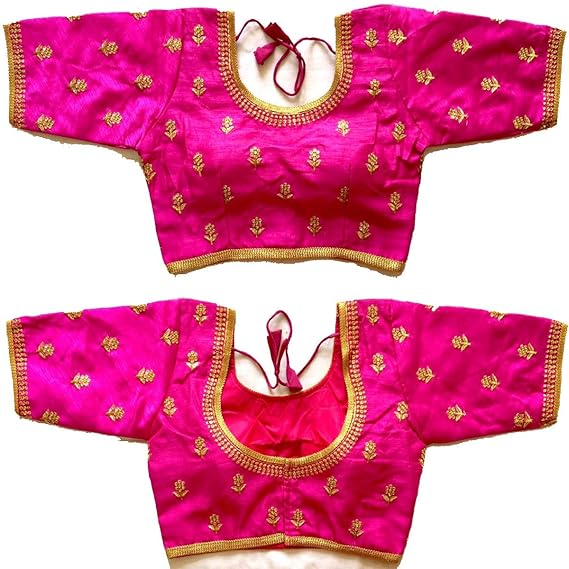 Women's Colour Floral Design Hand Embroidery Gold Thread and Sequins Work Readymade Blouse For Saree And Lehenga Choli