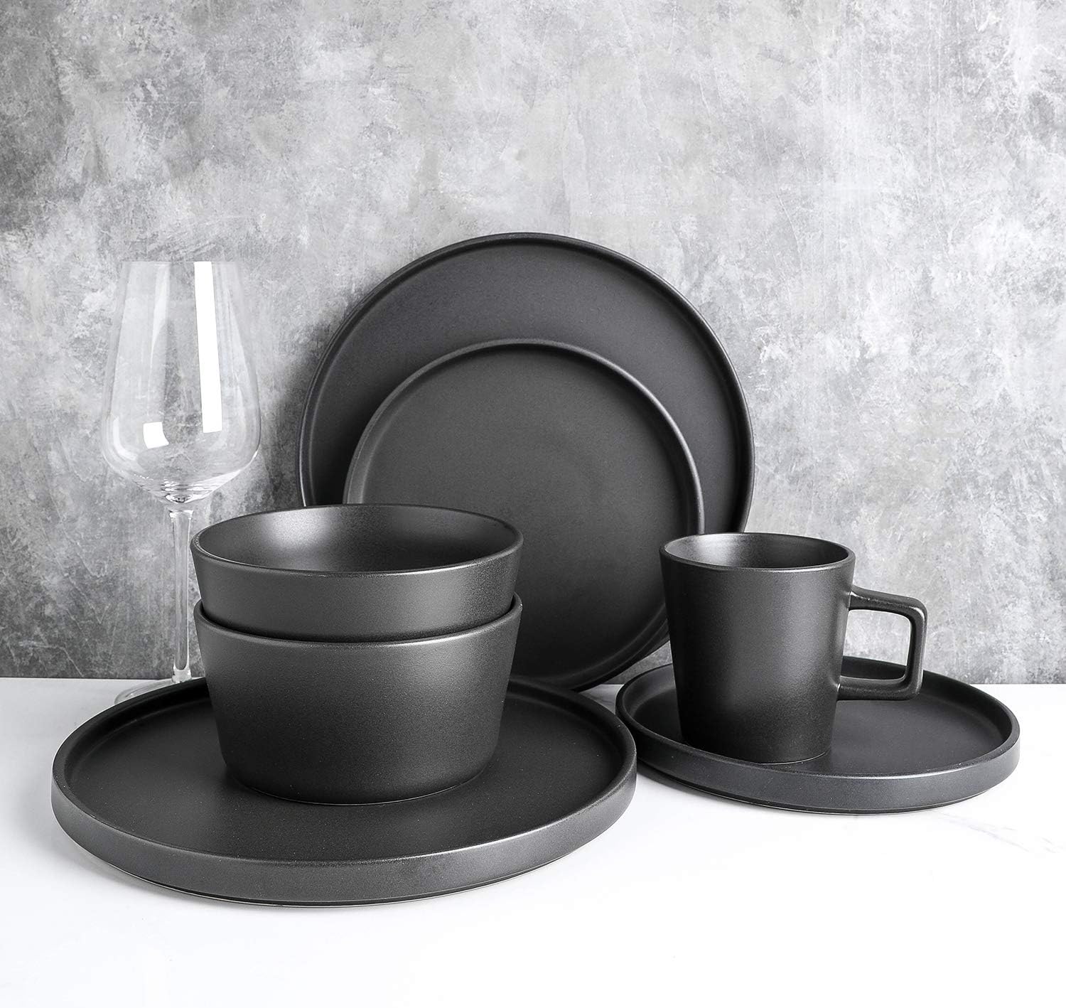  | Stone Lain Coupe Dinnerware Set, Service For 4, Black Matte: Dinnerware Sets