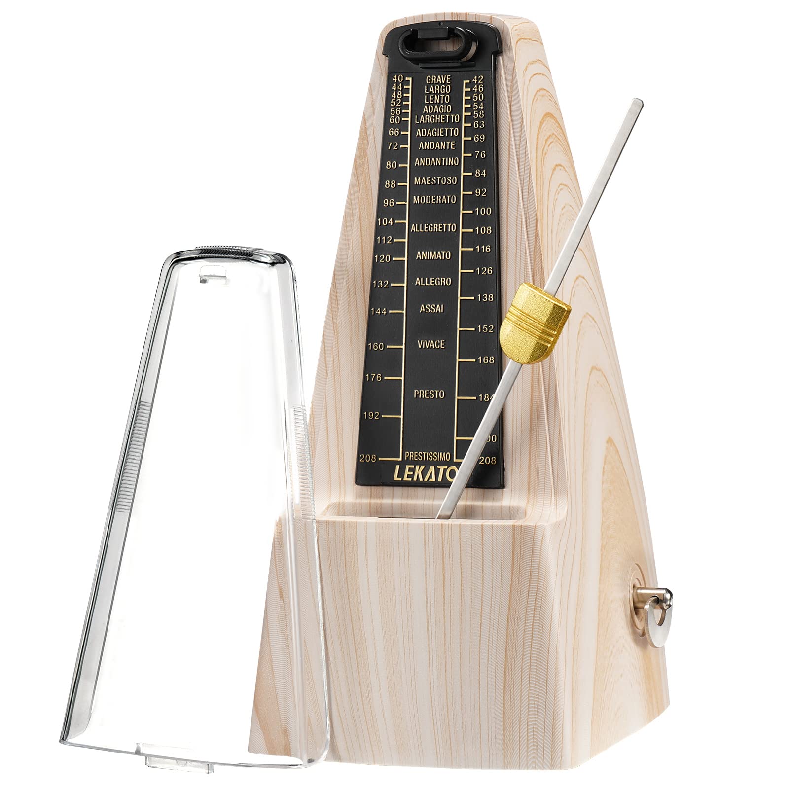 LEKATO Mechanisches Metronom für Klavier Gitarre Bass Violine Ukulele Schlagzeug Saxophon Banjo Mandoline - Visualisierung von Takt & Tempo, lauter Klang mit betonter Glocke, hohe Präzision, Beige
