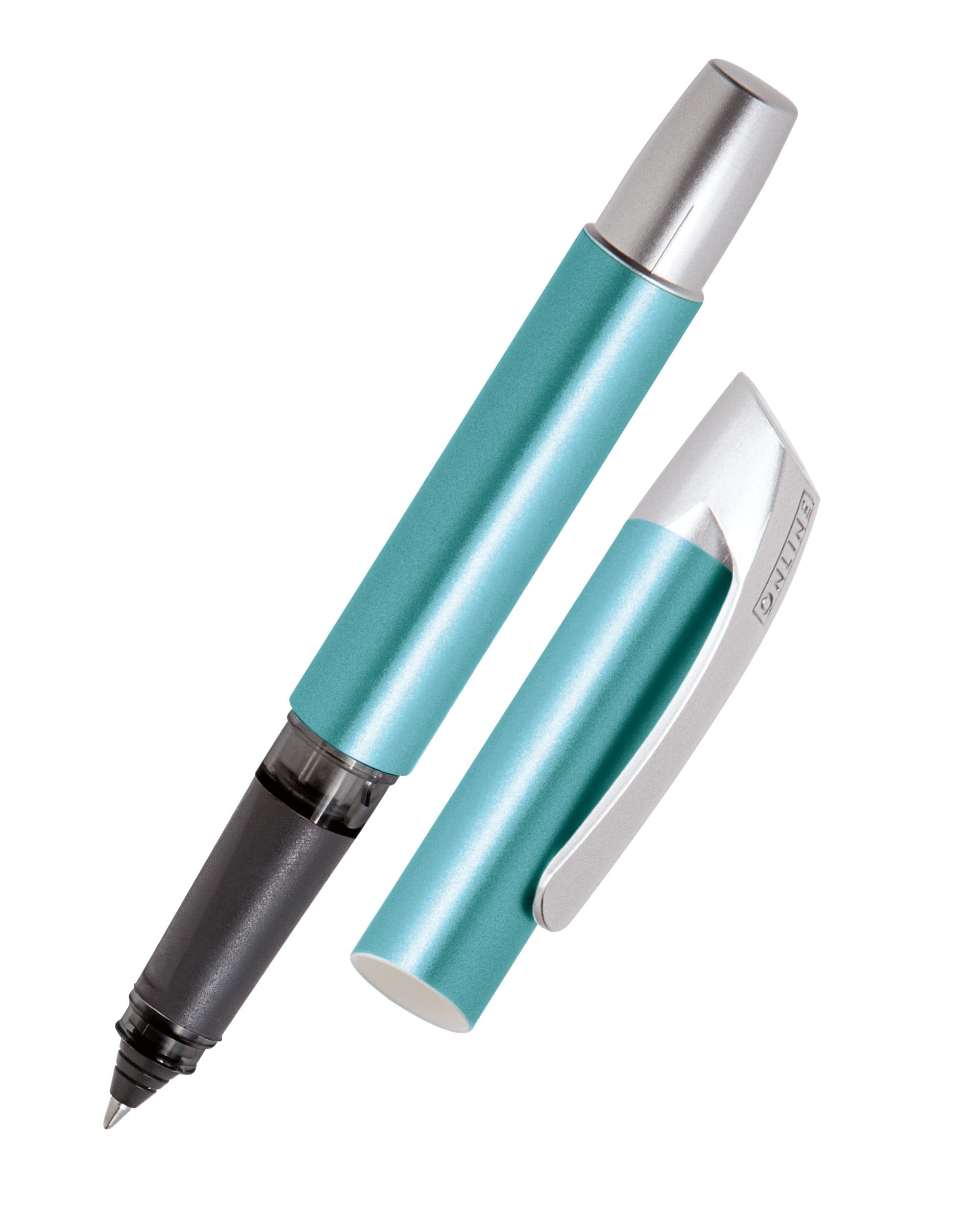 Online Ergonomic rollerball for school/college - ONLINE Campus Turquoise - for left- and right-handed, soft grip part, refillable, ideal for beginners/pupils/students 61326/3D