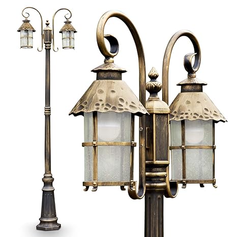 60 Watt 3 Armige Wegeleuchte 225 Cm Ip44 E27 Fassung Je Max Aluguss In Schwarz Gold Mit Klarglas Scheiben Retro Vintage Gartenlampe Kandelaber In Antikem Look Aussenleuchte Ribadeo Garten Gartendeko