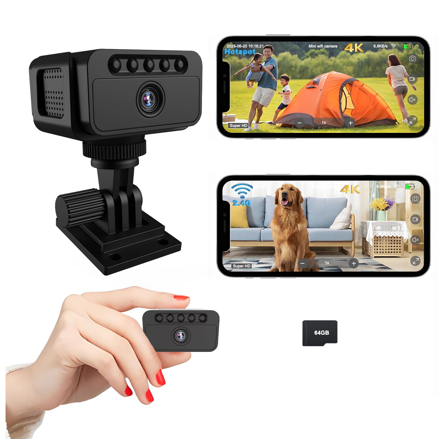 Photo 1 of Bextgoo Spy Camera 4K, 3 Modes: WiFi/AP Hotspot/Direct Use Without Internet, Mini Cameras Wireless for Home Security, Small No WiFi Security Camera, Built-in 64GB TF Card, Superior Night Vision
