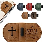 Bygone Mark Personalized Magnetic Leather Bookmark with Pen Holder - Inspirational Bible Verse Scripture Design, Custom Book Marker for Book Lovers Men Women (Brown-Psalm 46:10)