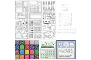 GLASSWINDS 29 Pcs Journal Stamps for Crafting Card Making Supplies Set Include 3 Acrylic Clear Stamp Blocks, 6 Clear Silicone Stamps Seals, 20 Craft Ink Pads Calendar Planner Stamp for DIY