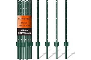 MIWEVRO 10 Pack Garden Fence Post, 3 Feet Heavy Duty Metal U-Post for Wire Fence, No Dig Garden Fence Stakes for Temporary Fencing, Electric Fence Wire, Corner Anchor, and More-Green