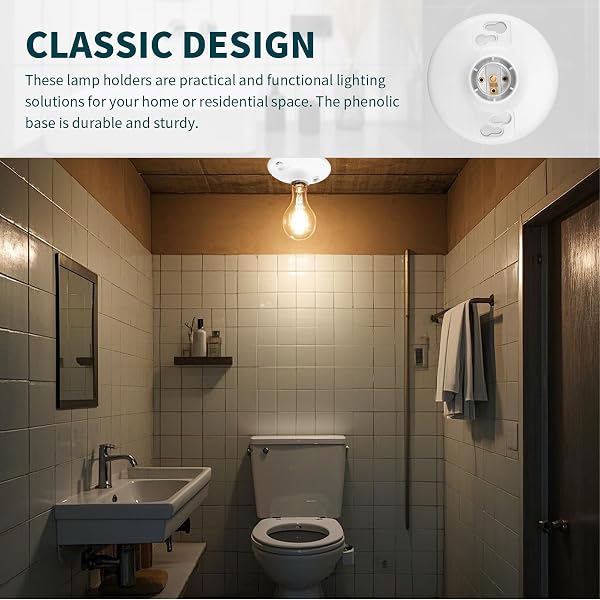 4PCS MEDIUM BASE E26 LAMPHOLDER, 660W 250V KEYLESS TOP LAMP HOLDER CEILING PHENOLIC LIGHT BULB SOCKET INCANDESCENT FLUORESCENT CFL PART ACCESSORIES, WHITE