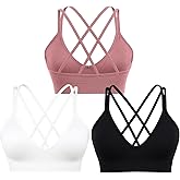 Sports Bra for Women V-Neck Strappy Criss Cross Yoga Bra Padded Medium Support Workout Gym Athletic Fitness Bras 3 Pack