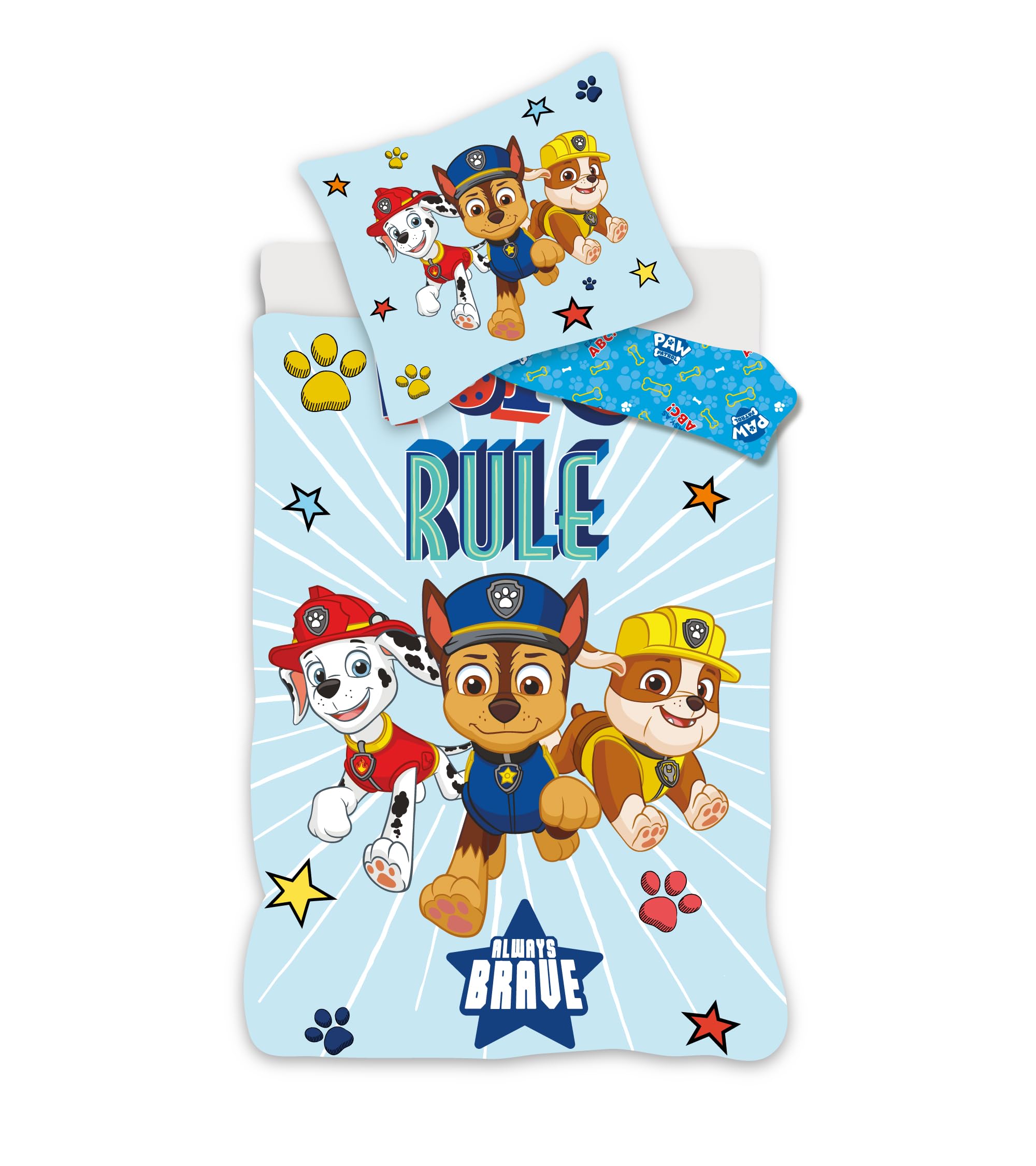 Brandmac Paw Patrol Marcus Chase and Ruben Bedding Set, 100% Cotton, Duvet Cover 140 x 200 cm + Pillowcase 65 x 65 cm
