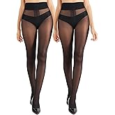 DancMolly Sheer Tights for Women High Waist Black T-Crotch Stockings, 2 Pairs