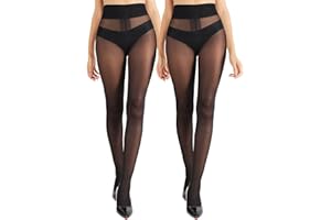 DancMolly Sheer Tights for Women High Waist Black T-Crotch Stockings, 2 Pairs