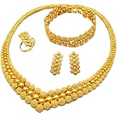 Indian Bollywood Women Jewelry Sets 24K Gold Plated Dubai Gold Necklace Earrings Bangle Fashion Wedding Prom Jewelry Set