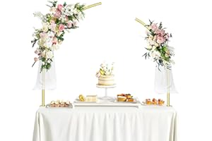 STXINY Metal Balloon Arch Kit for Tabletop, 5.3Ft & 4.7Ft Over The Table Rod Stand with Clamps and Half Arch Balloon Stand for Garden Wedding, Birthday, Baby Shower, Christmas, Halloween Decorations, Gold