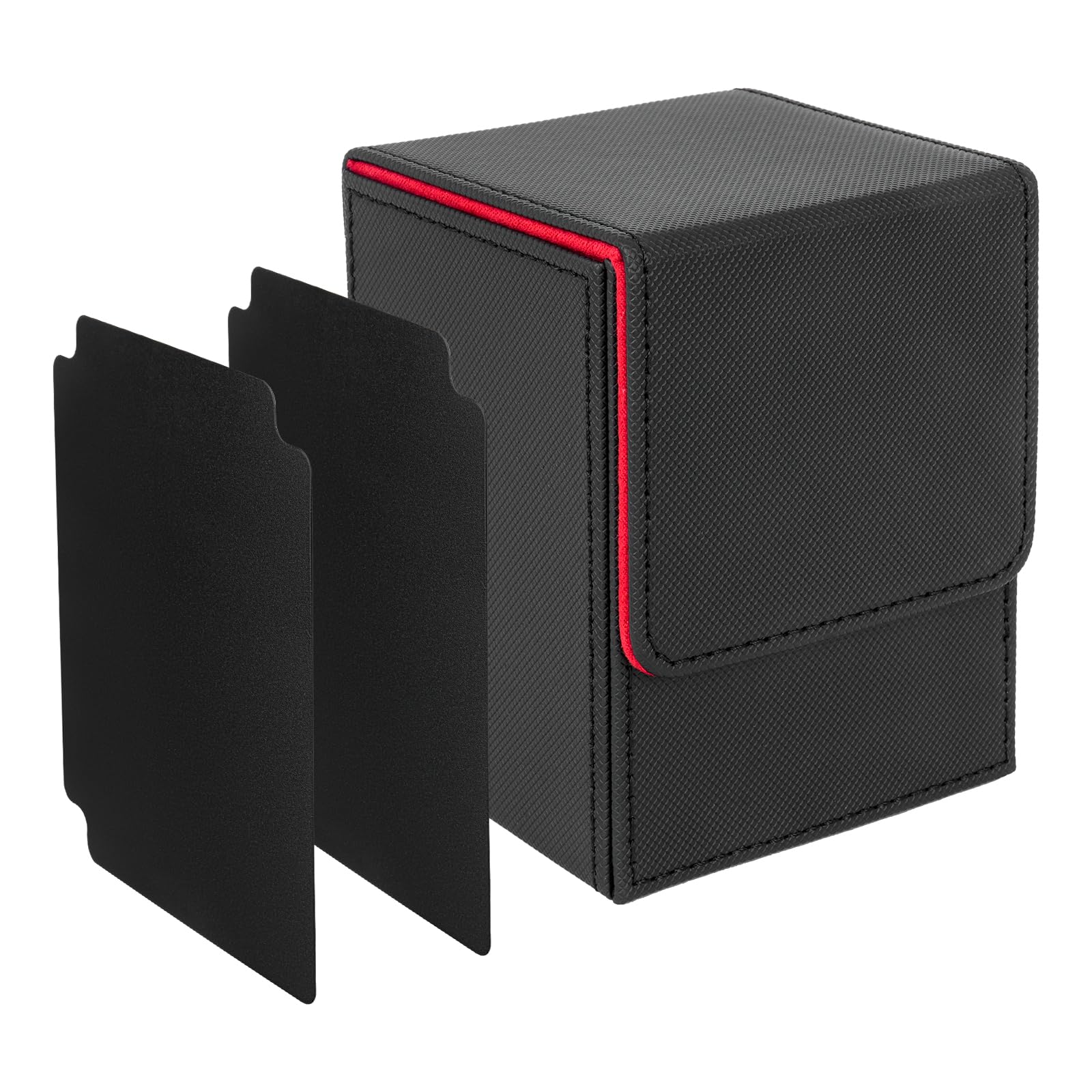 IVODEELA Card Deck Box with Two Dividers,Premium Game Deck Storage Box Fits 100 Single Sleeved Cards,Case Compatible with MTG,TCG,Yugioh,Magic,Commander,Black Red