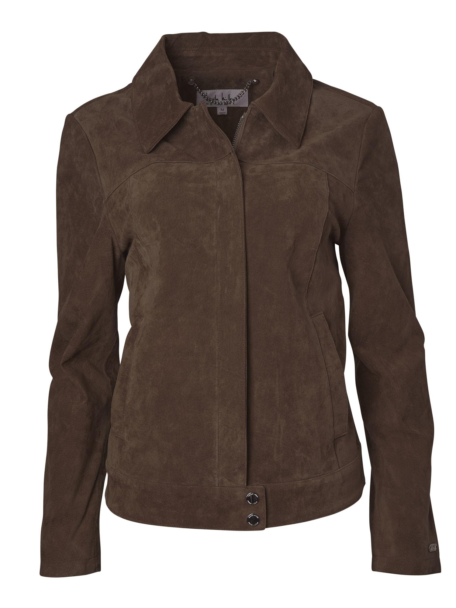 Photo 1 of Nicole Miller Women's Genuine Leather Jacket With Zip-Front and Turn-Down Collar in Perforated Suede or Leather Sizes S–XL