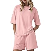 Ekouaer Women's Two Piece Lounge Set Oversized Boxy T-shirt Casual Short Sets Summer Travel Matching Set 2026 Fashion