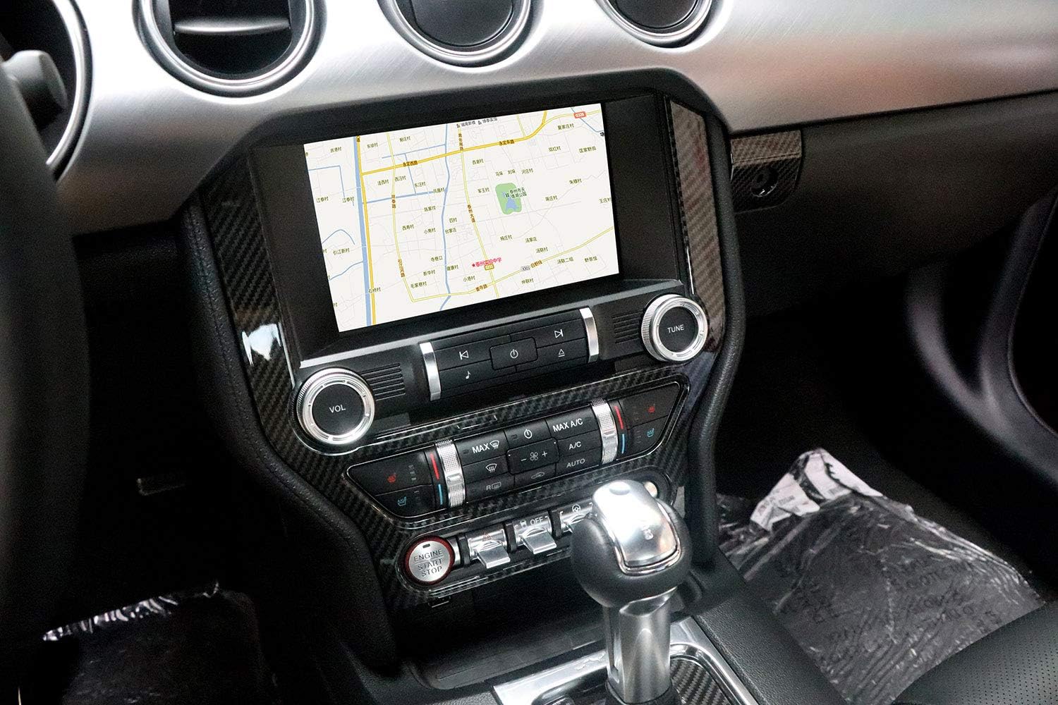 For Mustang 2015 2016 2017 2018 ABS Carbon Fiber Style Car Radio Dashboard GPS Frame Panel Cover Navigation Frame Cover Trim