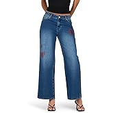 Forever 21 Womens Rhinestone Heart Wide Leg Jeans