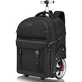 MATEIN Rolling Backpack for Men, Large Travel Backpack with Wheels, Black | 7.1 inch Big Wheels, Water Resistant, Anti Theft, Combination Lock, for 17" Laptops, Gift for Adult Commute Business College