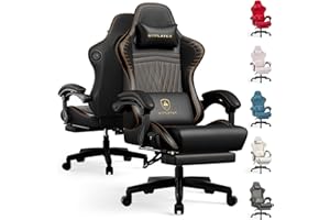 GTPLAYER ACE-PRO Music Gaming Chairs – Built-in Speakers, App Support & Bluetooth Control, Computer Game Chairs with Footrest for Adults, Ergonomic, Reclining, Linkage Armrest, Black & Orange Stitch