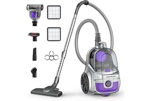 Aspiron Canister Vacuum, Upgraded 1600W Bagless Canister Vacuum Cleaner, Auto Cord Rewind, H13 HEPA Filter, 4Qt Large Capacity, 5 Tools for Hard Floors, Carpet, Pet, Upholstery, Tiles, Car, Violet