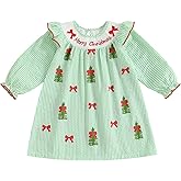 ZIXILOVGIR Toddler Little Baby Girl Christmas Dress Ruffle Long Sleeve Smocked Dresses Merry Christmas Outfit for Kids
