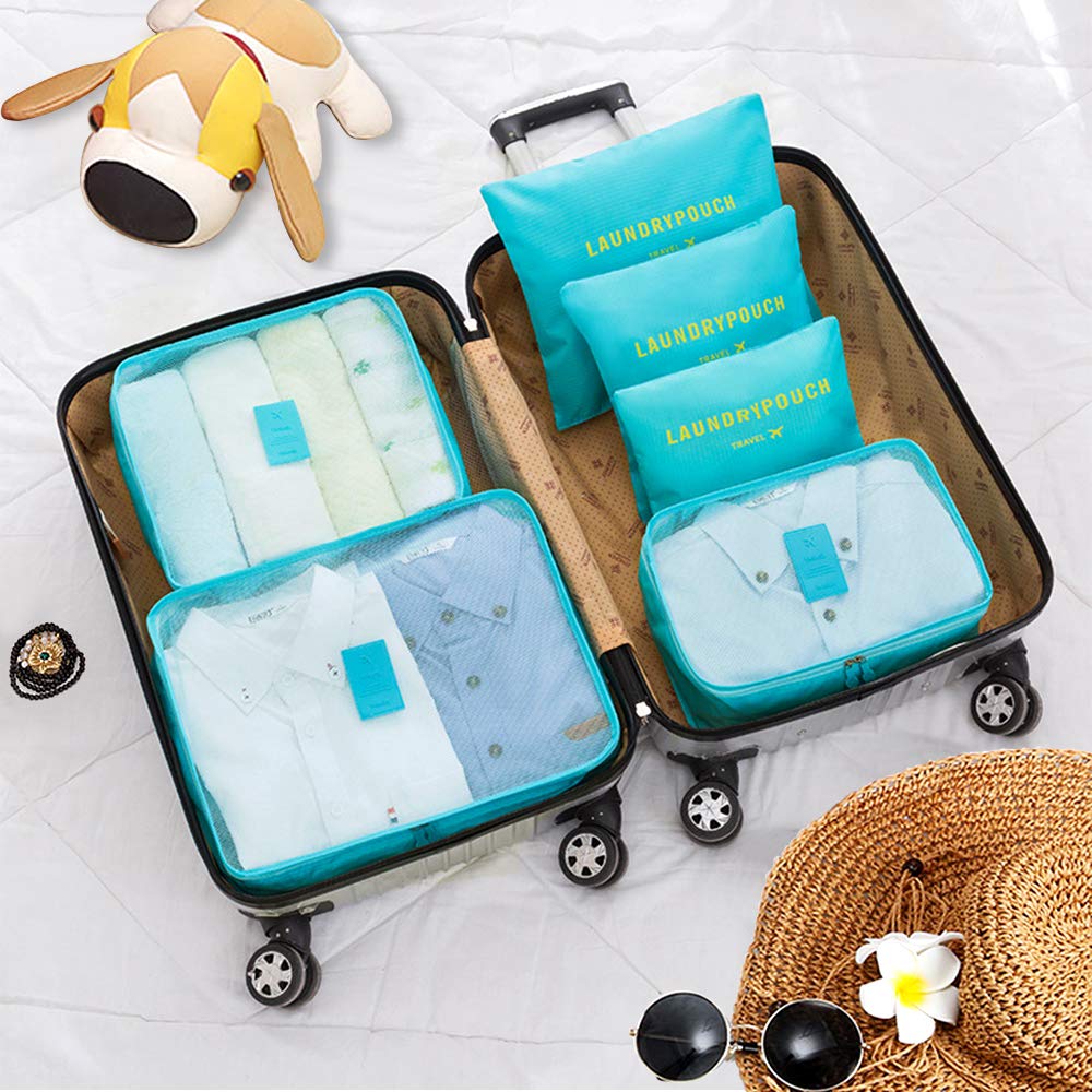 aKing Packing Cubes Set of 6 Travel Organizers with Laundry Bag for Travel Compression(Blue)
