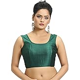 Madhu Fashion Women's Poly Raw Silk Sleeveless Stitched Saree Blouse